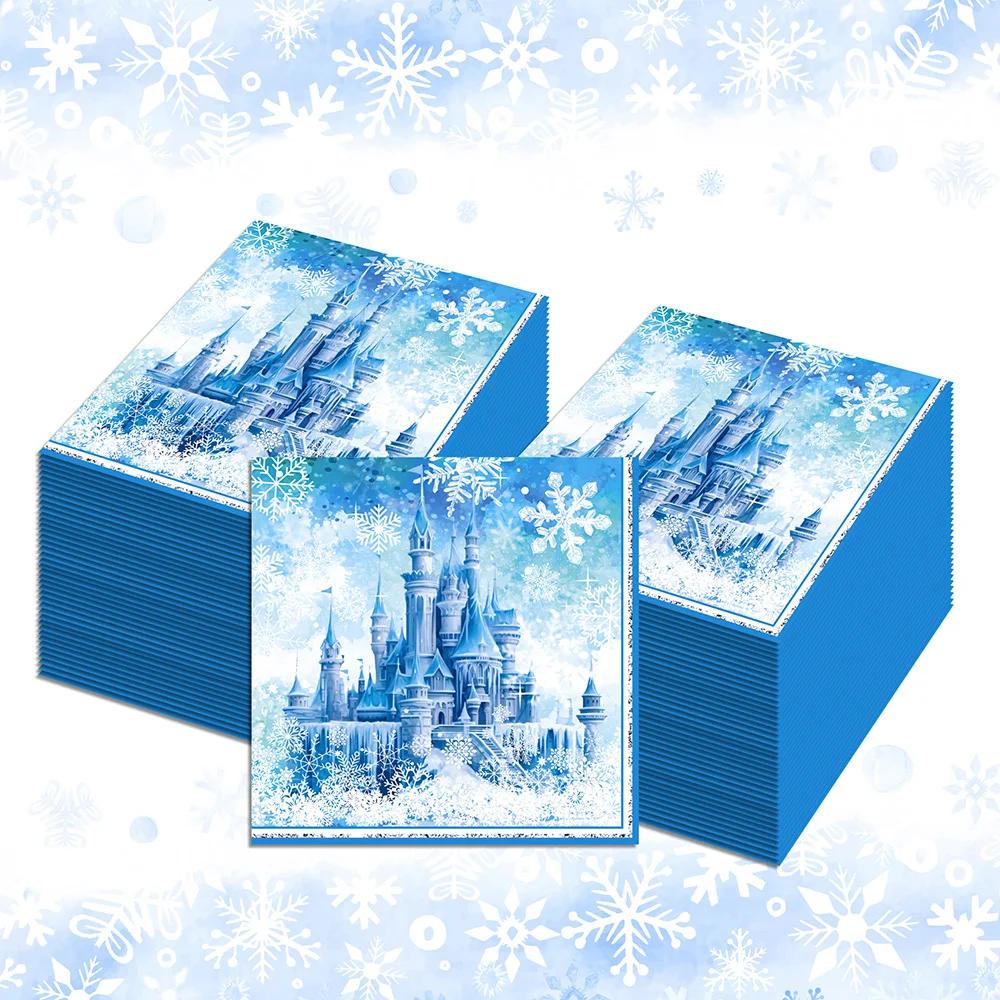 20Pcs Ice Castle Snowflake Paper Napkins Frozen Theme Disposable Napkin Girls Birthday Party Table Decor Winter Party Supplies