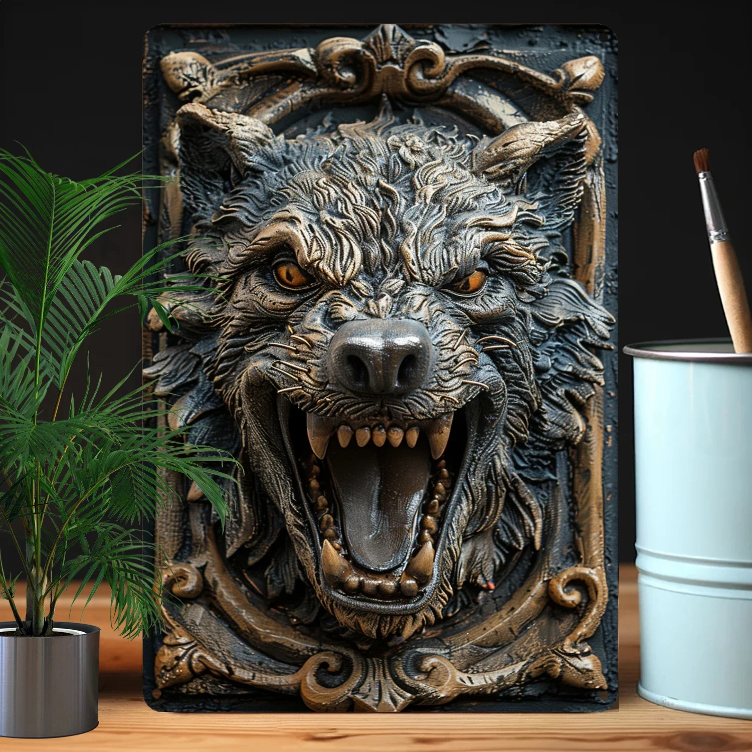 1Pc Vintage 8x12 Inch (20x30cm) 3D Wolf Head Aluminum MetalSign Perfect for Bedroom Living Room Office Kitchen Studio Classroom