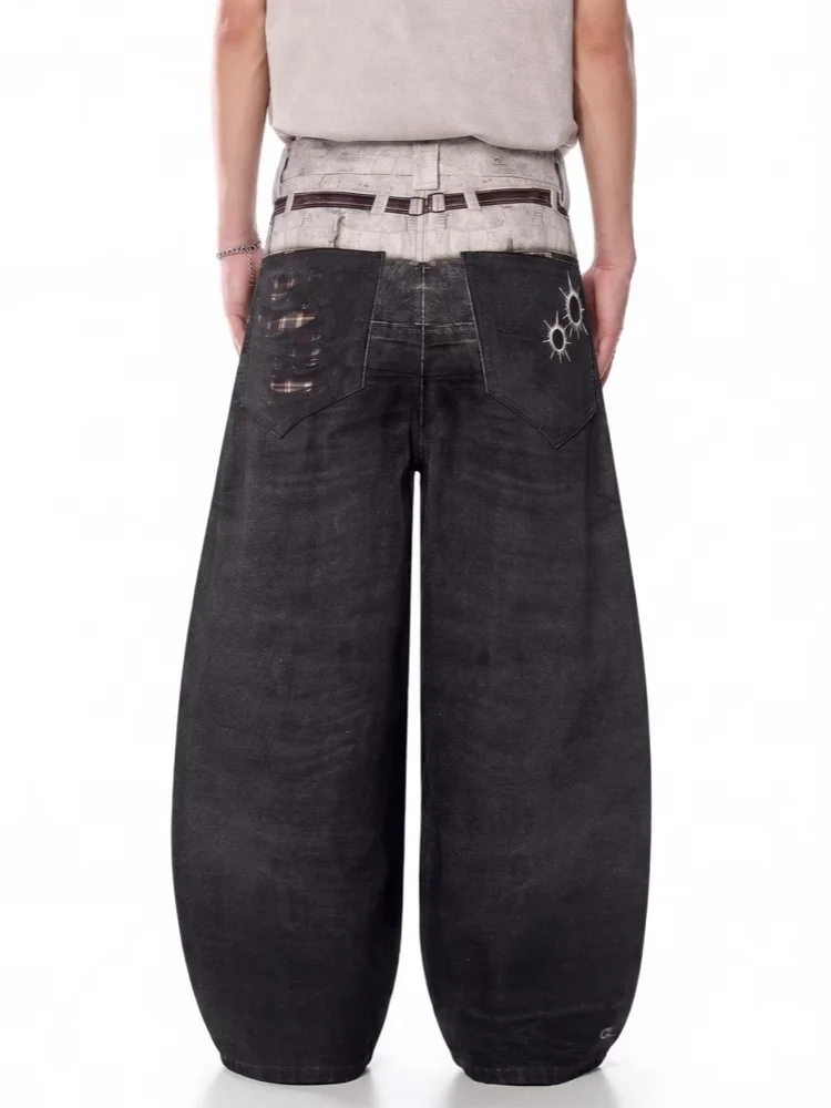 2026 Gothic Y2K Style 3D Printed Washed Black Baggy Jeans Pants For Men Clothing Wide Leg Hip Hop Loose Streetwear Long Trousers