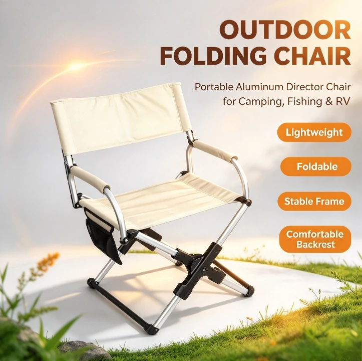 Aluminum Camping Director Chair Folding Portable Compact Outdoor Fishing RV Picnic Beach Hiking Ultralight Backrest Seat Travel