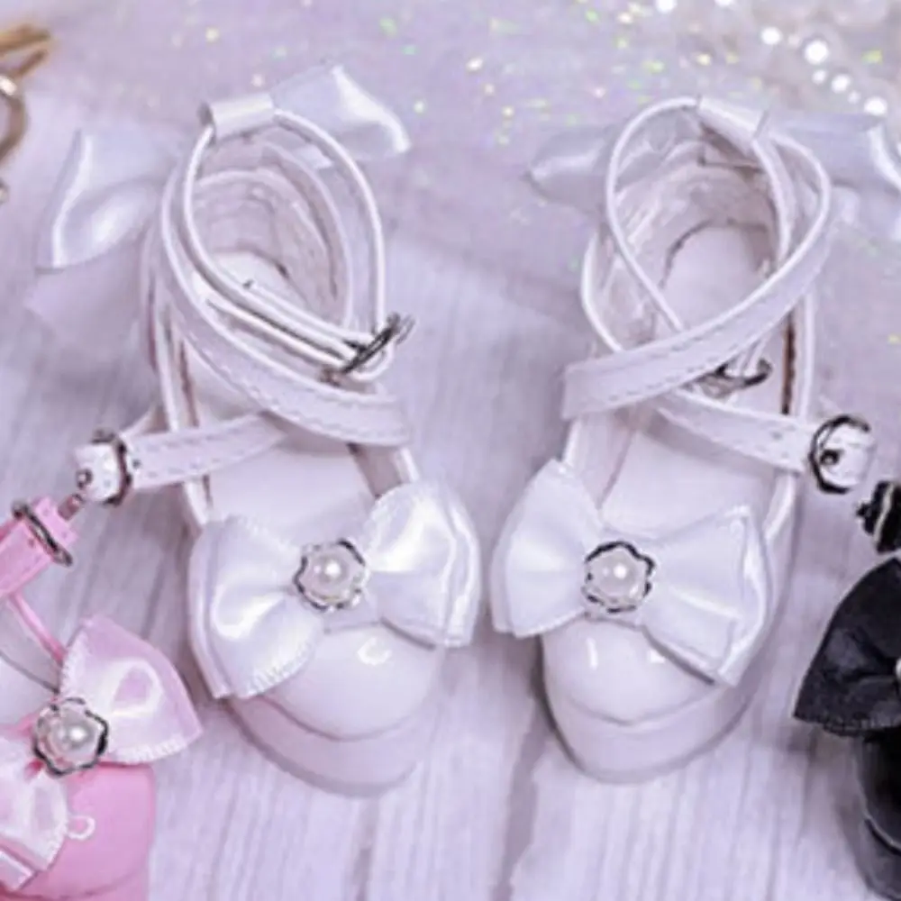 1 par 1/3 y 1/4 BJD Bowknot tacones altos zapatos de muñeca de PU con perlas zapatos de muñeca de vestir delicados elevados 1/3 y 1/4 muñecas BJD
