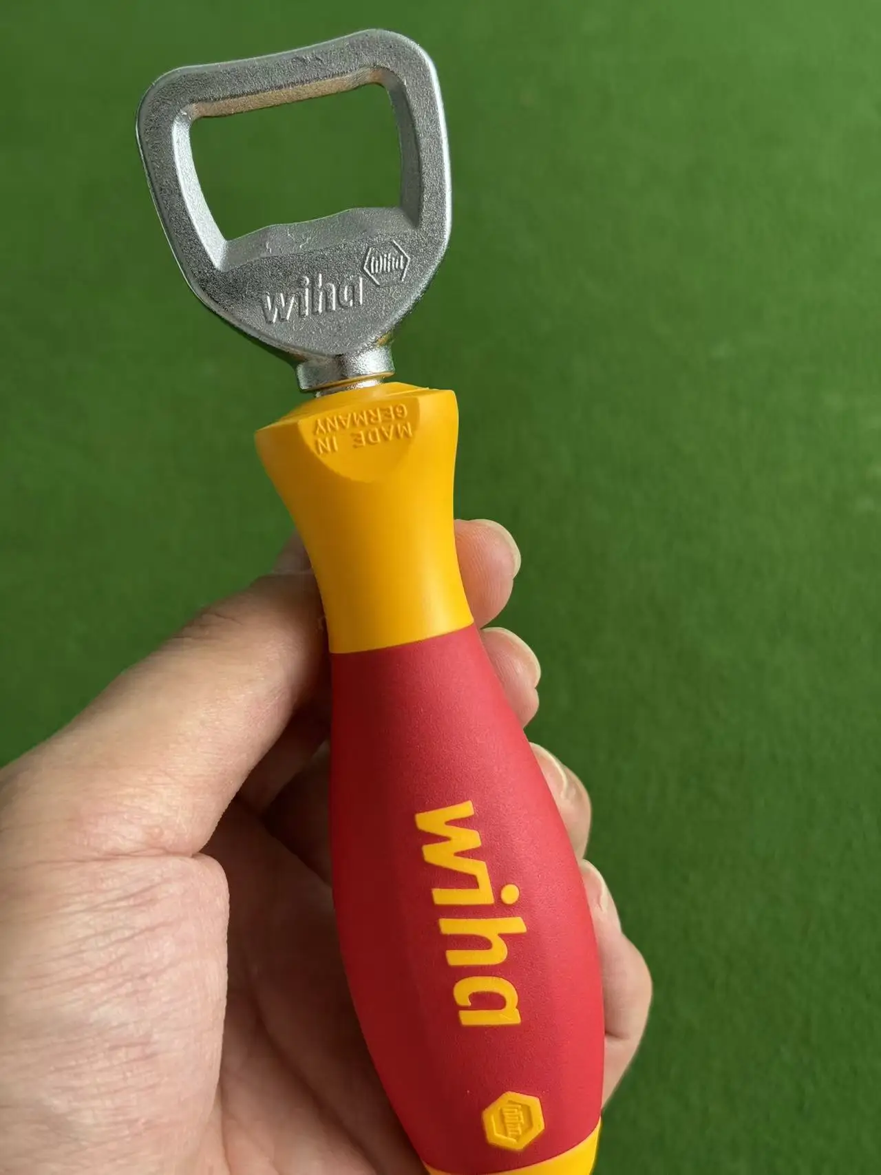 Wiha 04703 Bottle Opener, Red/Yellow Ergonomic Handle, Durable Metal Head for Home & Bar Use