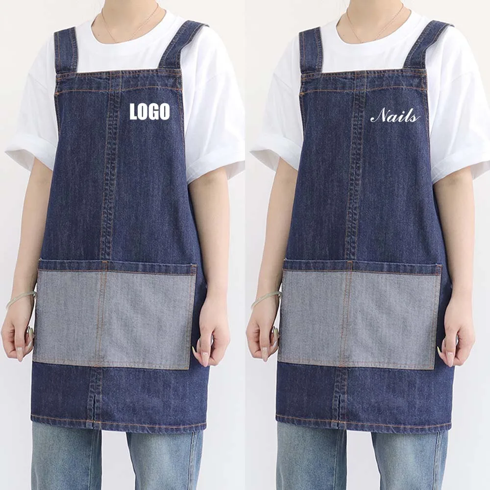 

Customized Apron Washed Denim Home Straps Adjustable Waist Coffee Shop Workwear Apron