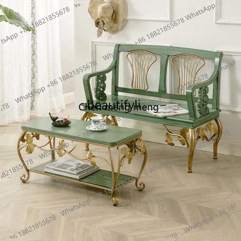 

American solid wood double sofa chair living room, leisure chair balcony comfortable retro, garden art chair