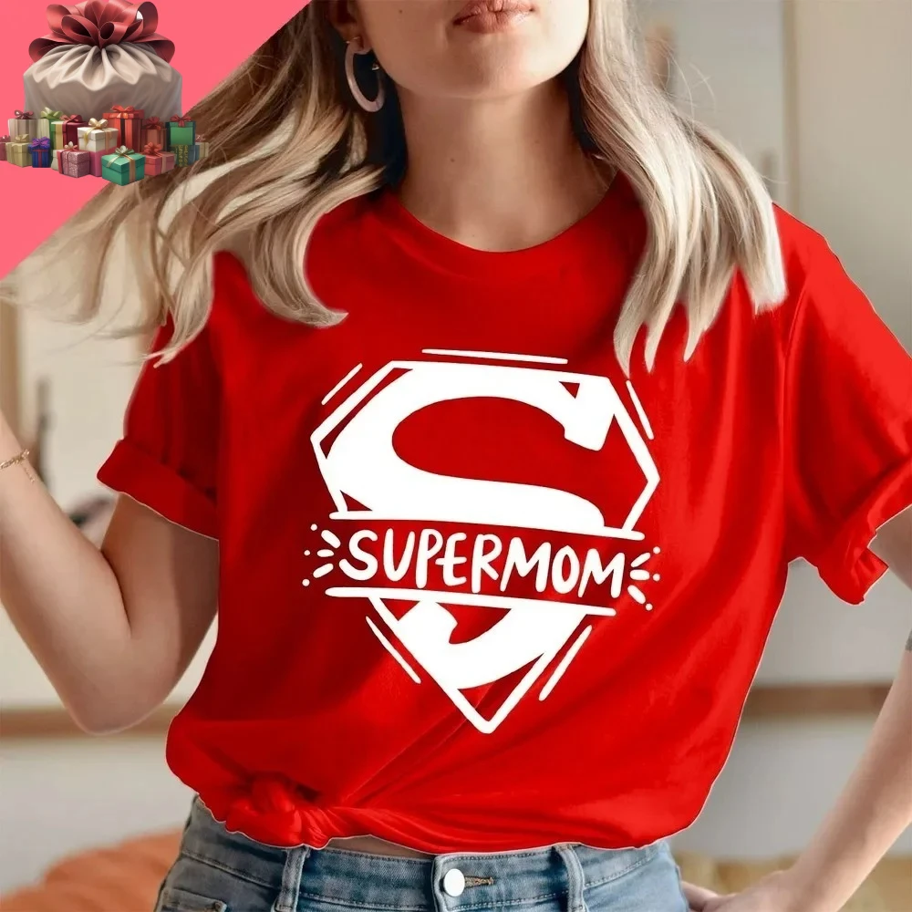 Mothers Day Tee Super Mom Super Hero Tee Loving Caring Mummy Graphic Printed Women Soft and Comfortable Fabric High Quality Tee