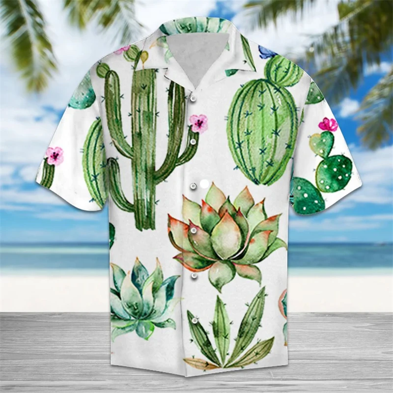 

Fashion Cactus Pattern Hawaiian Shirts For Men Retro Summer Short Sleeve 3D Printed Loose Shirt Casual Oversized Vacation Blouse