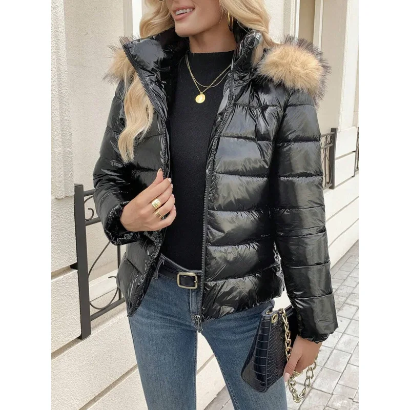 

Яркая пуховая куртка с меховым воротником, хлопковый наполнитель, без капюшона, весенняя, с дополнительными функциями, смотрите детали, без бренда