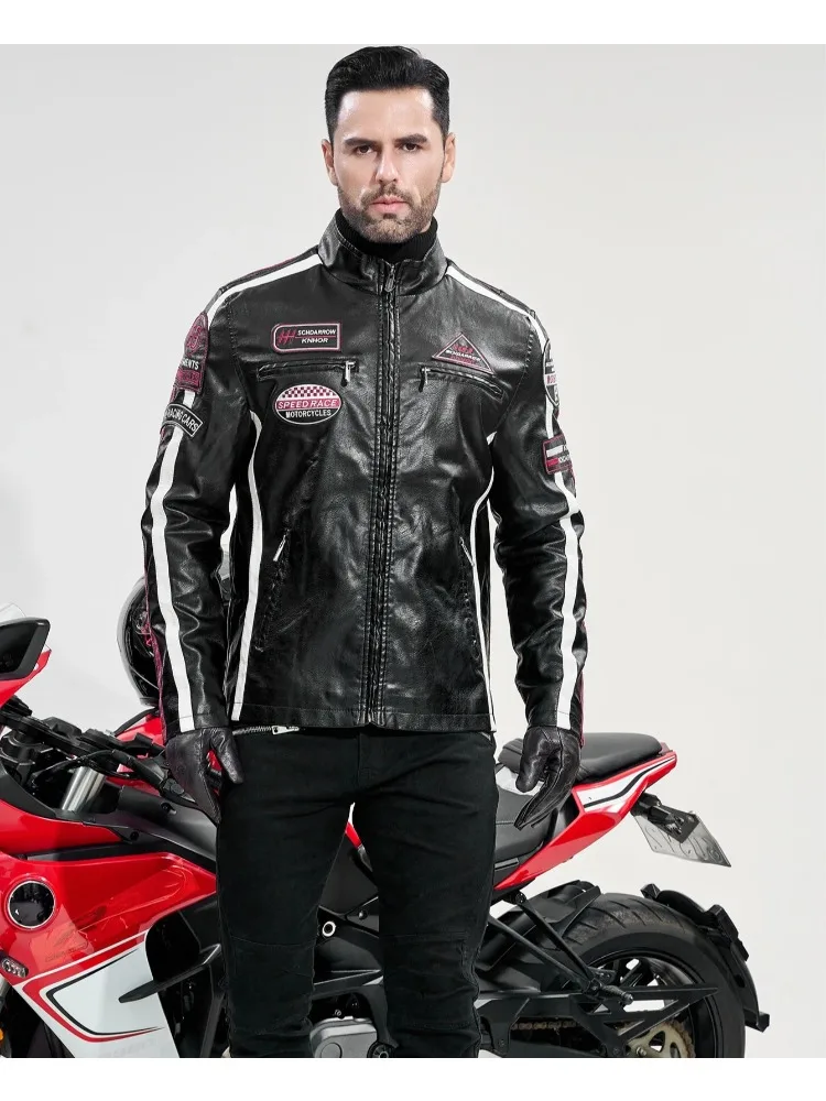 

Мужской мотоциклетный костюм для гонок из искусственной кожи с цветной этикеткой