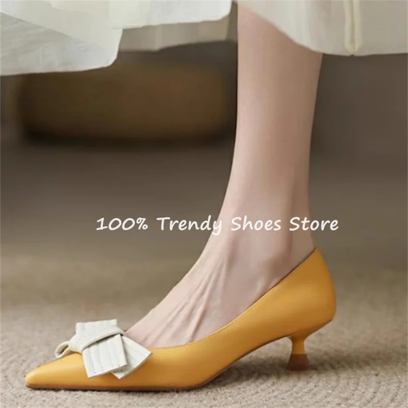 Butterfly Knot Decor Women Slip-On Pumps French Style Elegant Pointed Toe High Heel Shallow Sandals Ladies Party Dress Shoes view 2