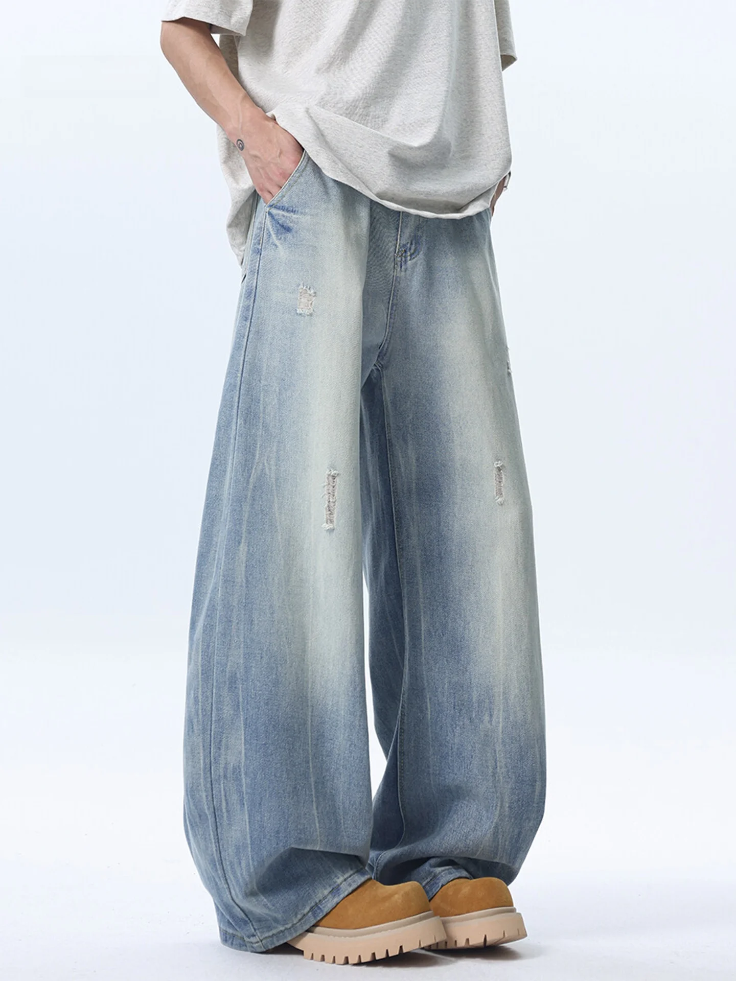 

Wmnm Men's Slim Fit Jeans Summer Thin Wide Leg Pants Waed out Knife Straight Leg Trousers Faionable Urban Sle