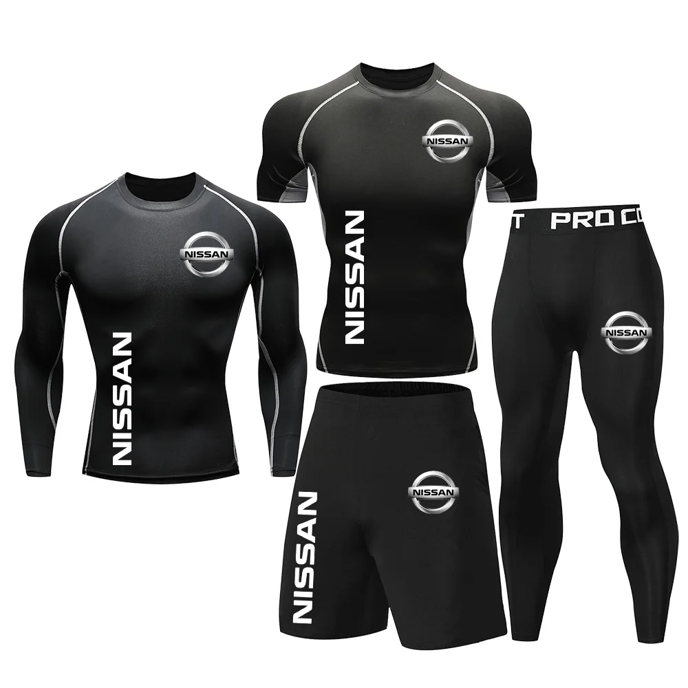 2025 Men's Nissan Autumn Sports and Fitness Set, including long sleeves, short sleeves, shorts, and leggings