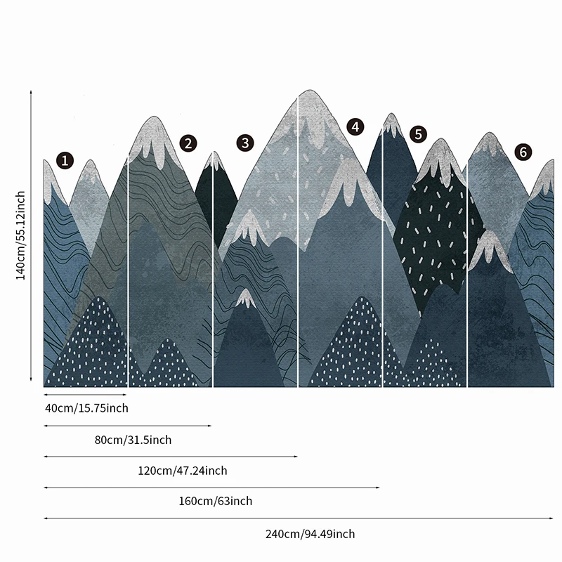 Creative Blue Round Mountain Wall Mural Seamless Waterproof Fabric Wear-resisting Wall Sticker for Kids Room Baby Room Decor