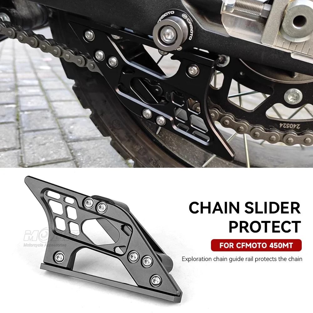 Neue Für CFMOTO 450MT MT450 2024 2025 Motorrad CNC Kette Schwinge Guide Slider Roller Schutz Kette