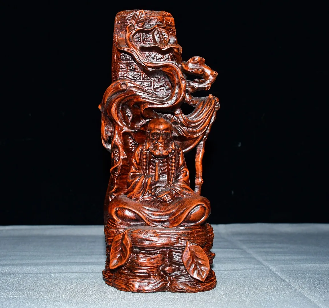 Folk Collection Old Boxwood Songbai Buddha Terrace backlight meditation Bodhidharma Sitting Buddha Amitabha Buddha