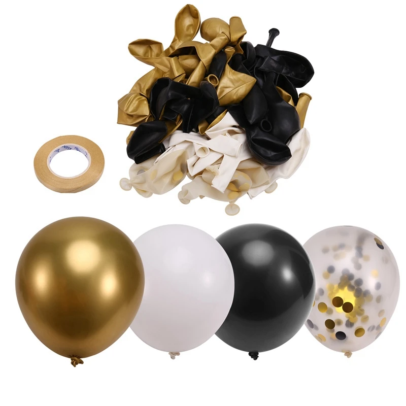 Black And Gold Balloons, 67Pcs 12 Inches Black White And Gold Confetti Balloons For Birthday, Wedding,New Year