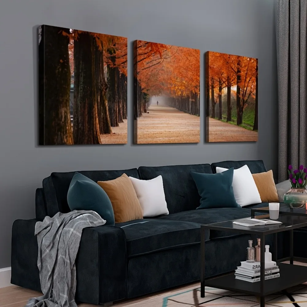 3-piece Canvas Mural - Fall Forest Landscape Artwork Canvas print Fall Path, upholstery,1.5 inch chunky wood frame