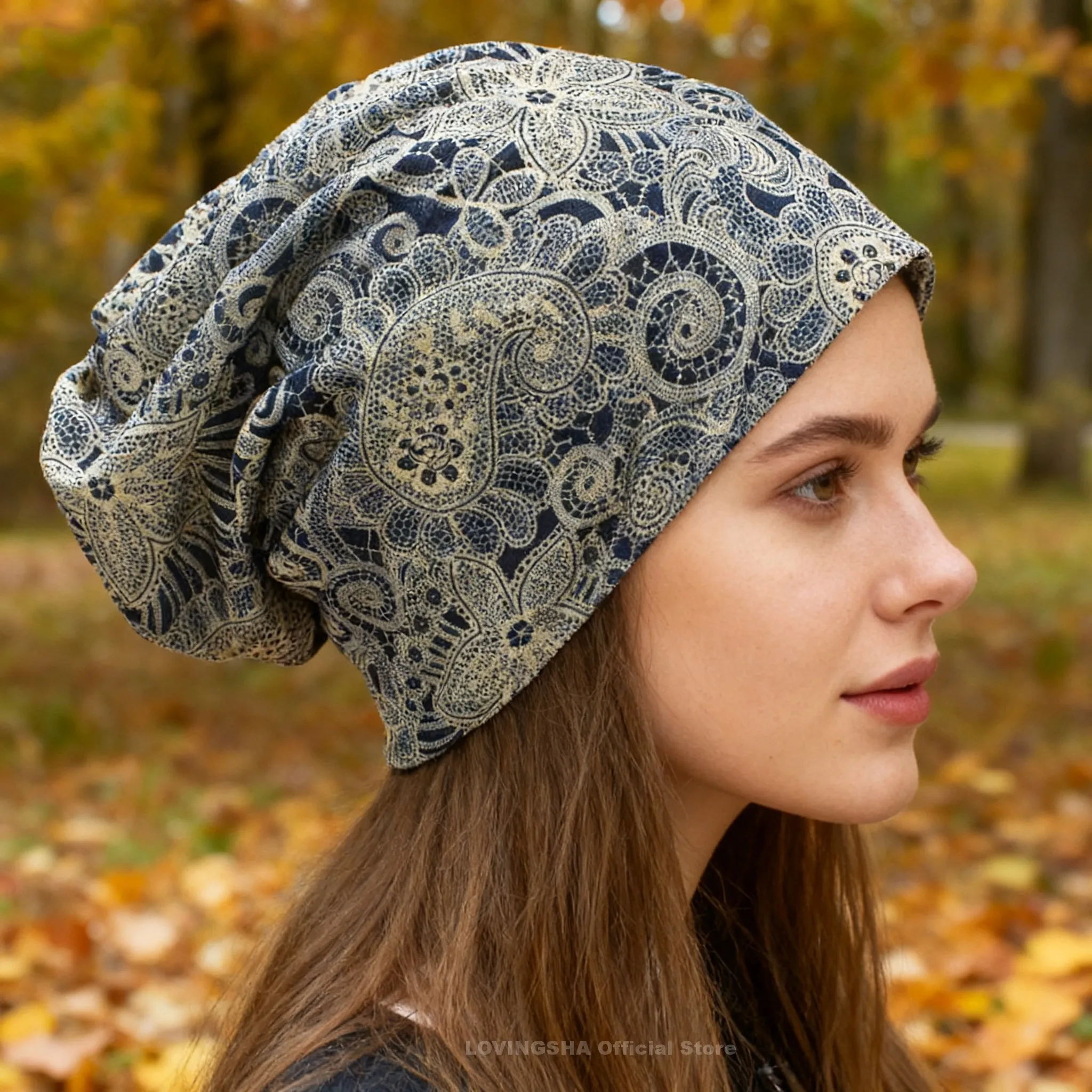 LOVINGSHA Brand Autumn And Winter Dual-use  Vintage Design Hats For Ladies thin Skullies And Beanies Women Scarf Face Mask HT015