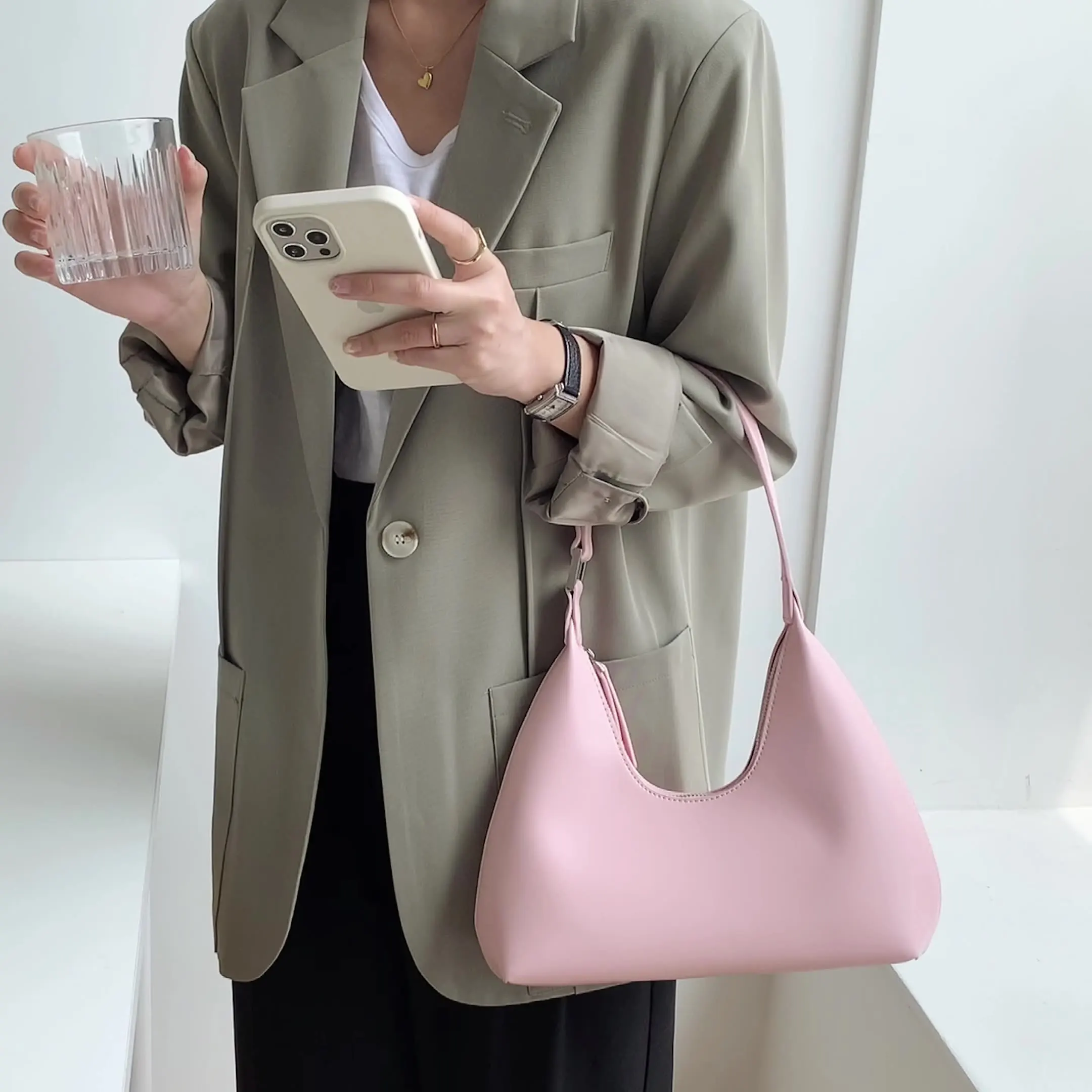

New Women's Fashion Shoulder Bag Zipper Small Handbags PU Leather Underarm Bag Purse