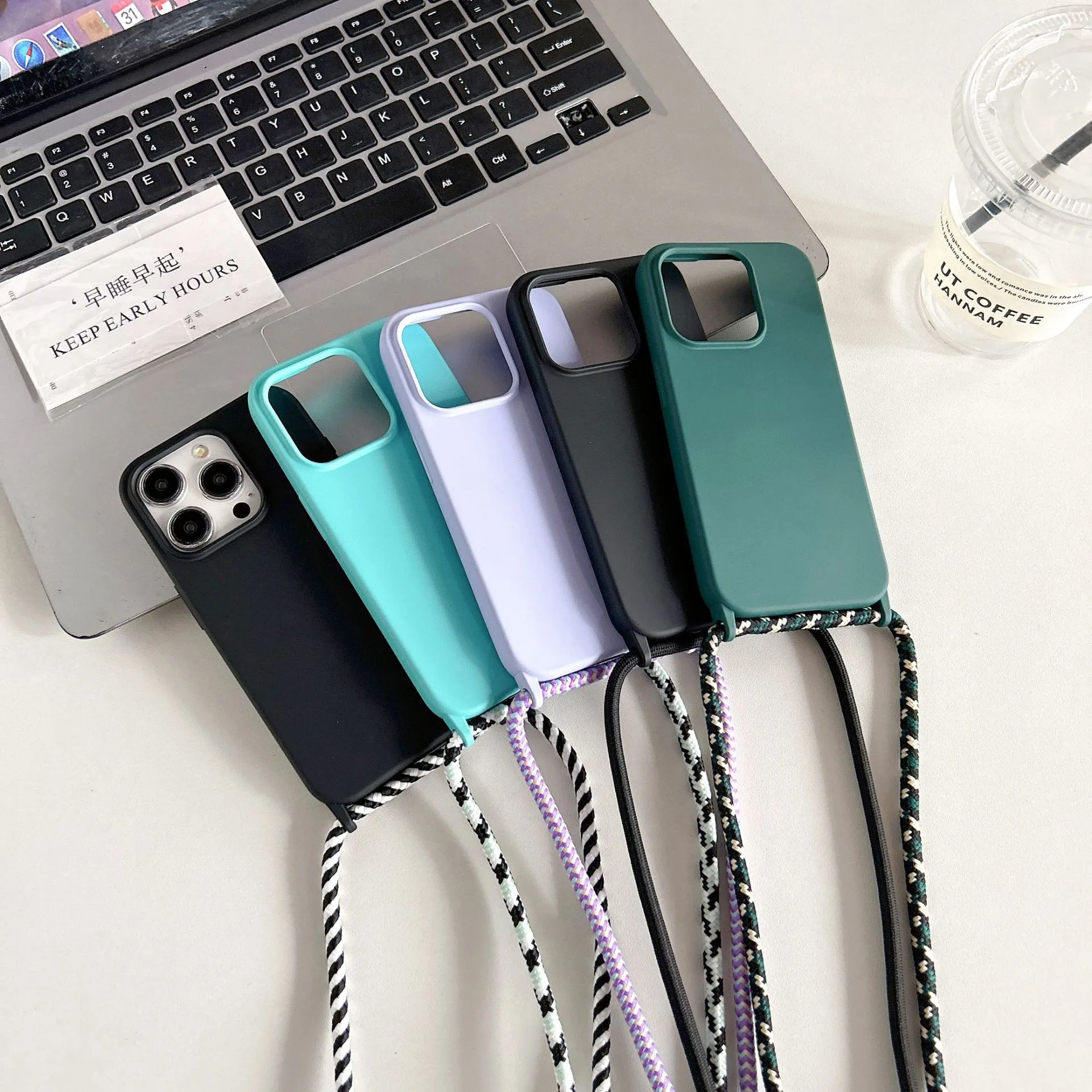 Necklace Strap Cord Crossbody Lanyard Liquid Silicone Case For iPhone 16 Pro 15 14 13 Pro max 12 12mini 7 8 plus - náhled 3