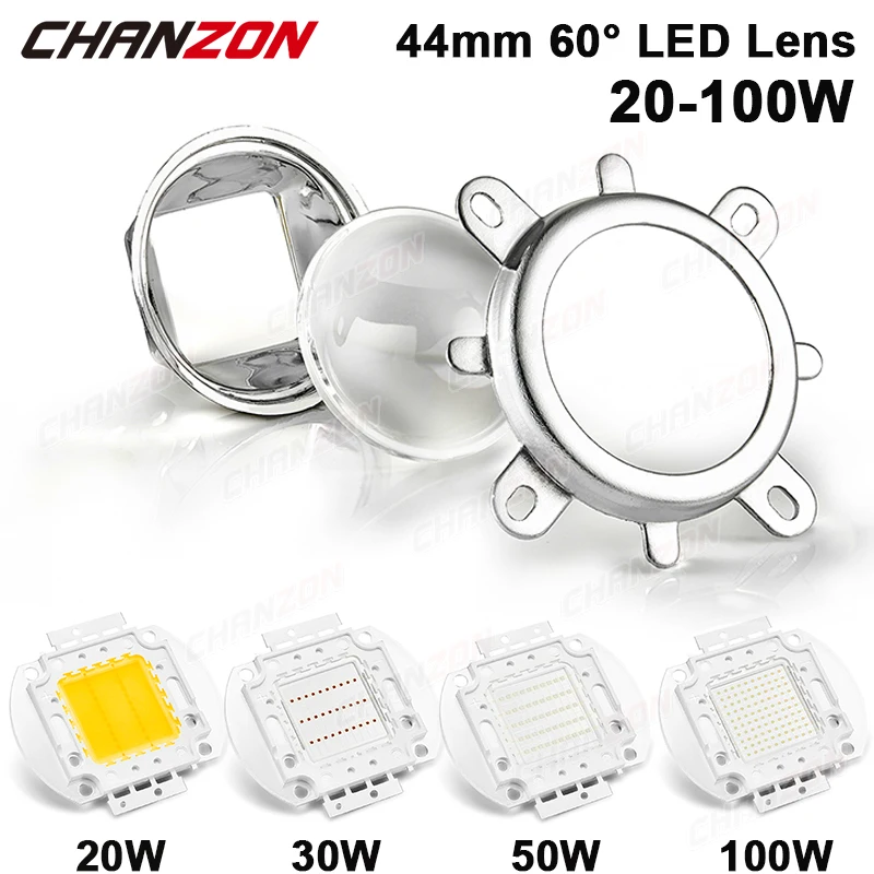44mm Obiektyw Reflektor Kolimator Lampa o dużej mocy Koralik Szkło optyczne 60 stopni 50mm Stały obiektyw do 20W 30W 50W 100W Cob Led Chip