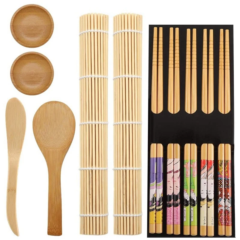 11 Pack Sushi Making Kit Bamboo Beginner Sushi Kit Include Sushi Rolling Mats Rice Paddle Rice Spreader Chopsticks