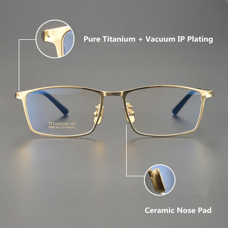 Pure Titanium Business Glasses Frame Men Fashion Square Full Rim Eyeglasses Unique Design Gold Color Spectacles Eyewear Gafas