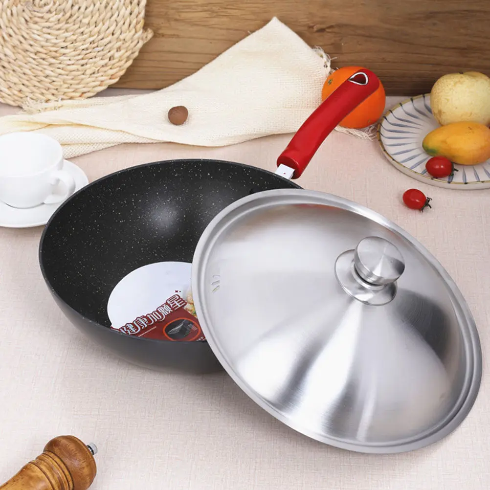 1Pcs Reinforced Stainless Steel Pot Lid Extra Thick Rim Comfort Grip Vent Hole for Overflow Prevention Compatible with Woks Pans