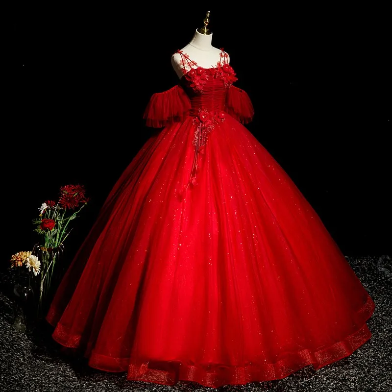 فستان حفلات أحمر جديد من Quinceanera أنيق بحزام السباغيتي قبالة الكتف الكرة ثوب فاخر للحفلات الراقصة للنساء