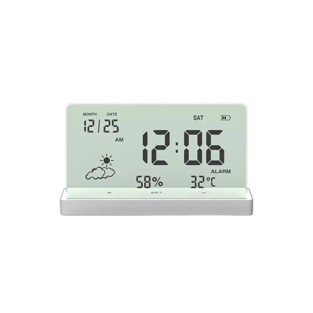 Creative Clear Digital Clock with Base Transparent Large Screen Temp/Humidity/Date Display Electronic Alarm Clock Desktop Clocks
