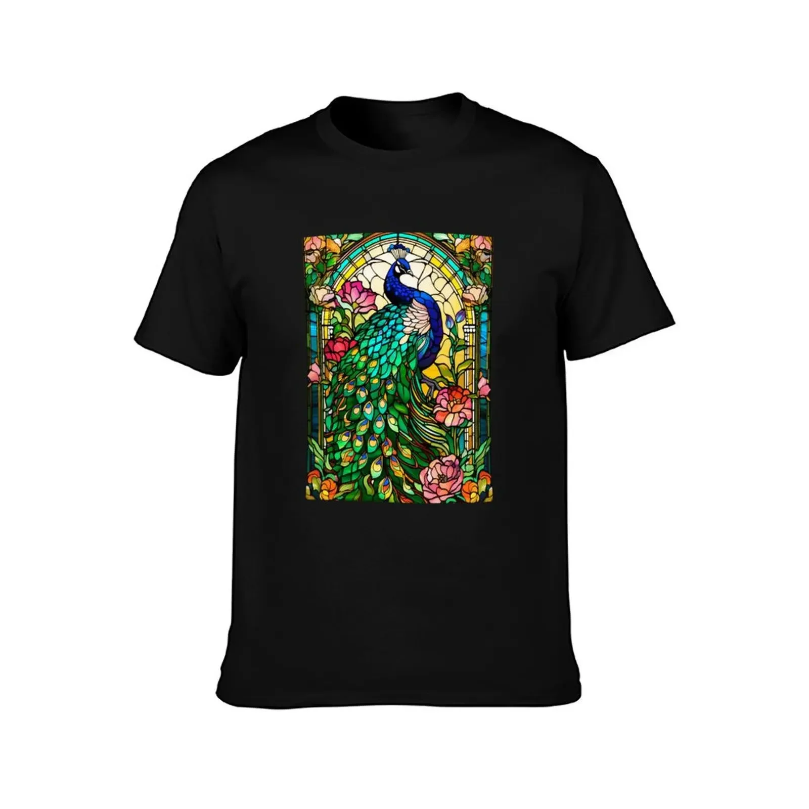 Peacock stained glass T-Shirt graphic shirts Funny t-shirt plus sizes oversized cotton t shirt men