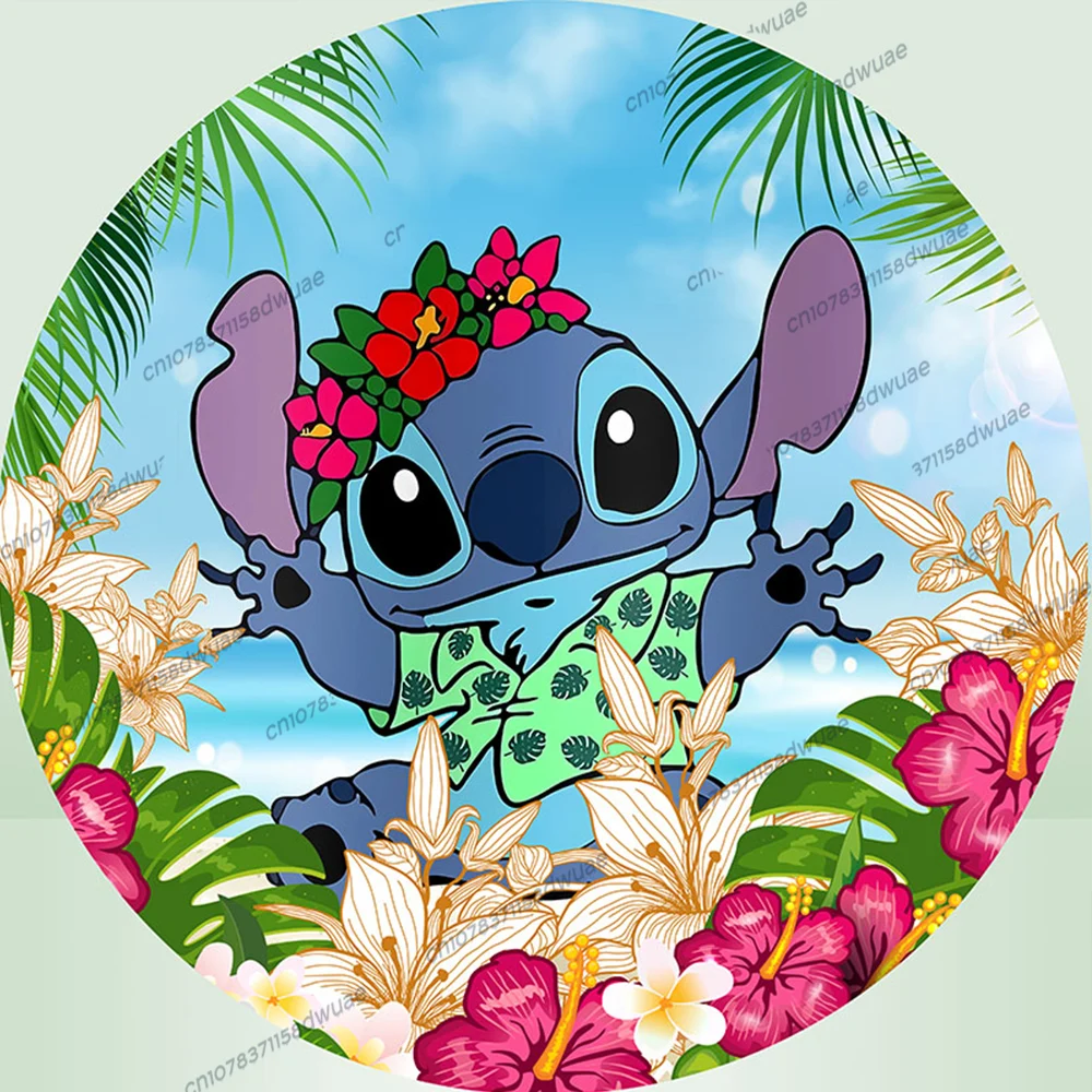 Lilo & Stitch 생일 사진 배경, 파티 사진 배경, 라운드 및 실린더 플린스 커버, 사진 배경