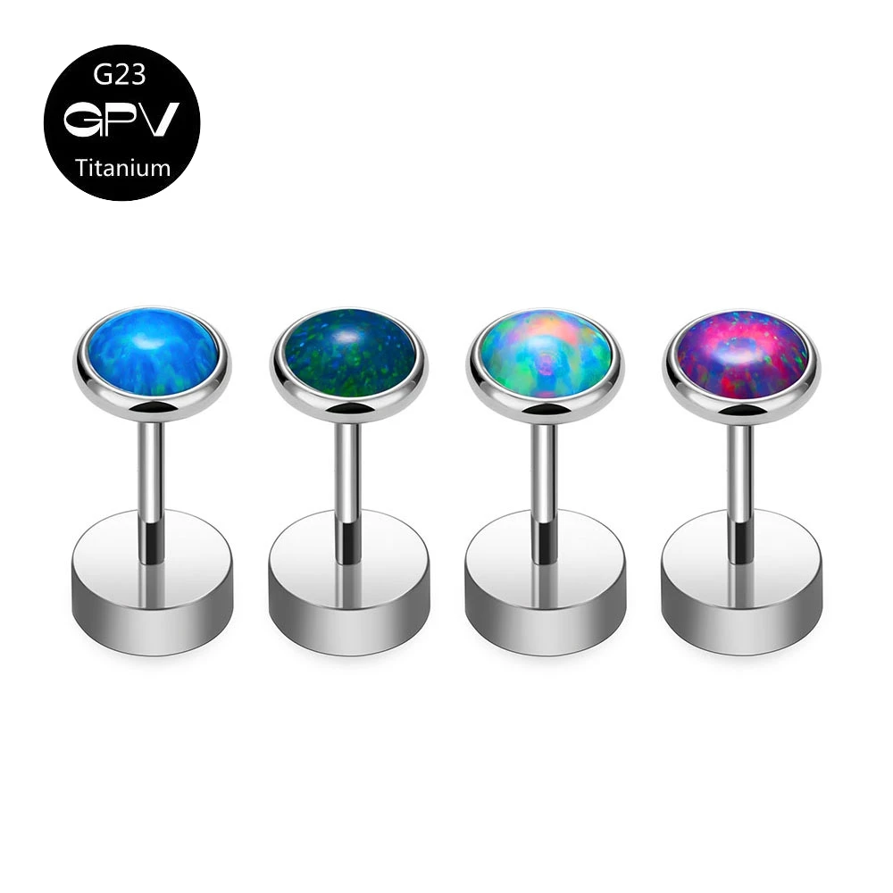 

2PCS G23 Pure Titanium Opal Ear Cartilage Nail Round Cake External Thread Ear Plug Male and Female Perforated Jewelry Ear Nail