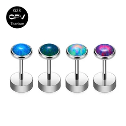 2PCS G23 Pure Titanium Opal Ear Cartilage Nail Round Cake External Thread Ear Plug Male and Female Perforated Jewelry Ear Nail
