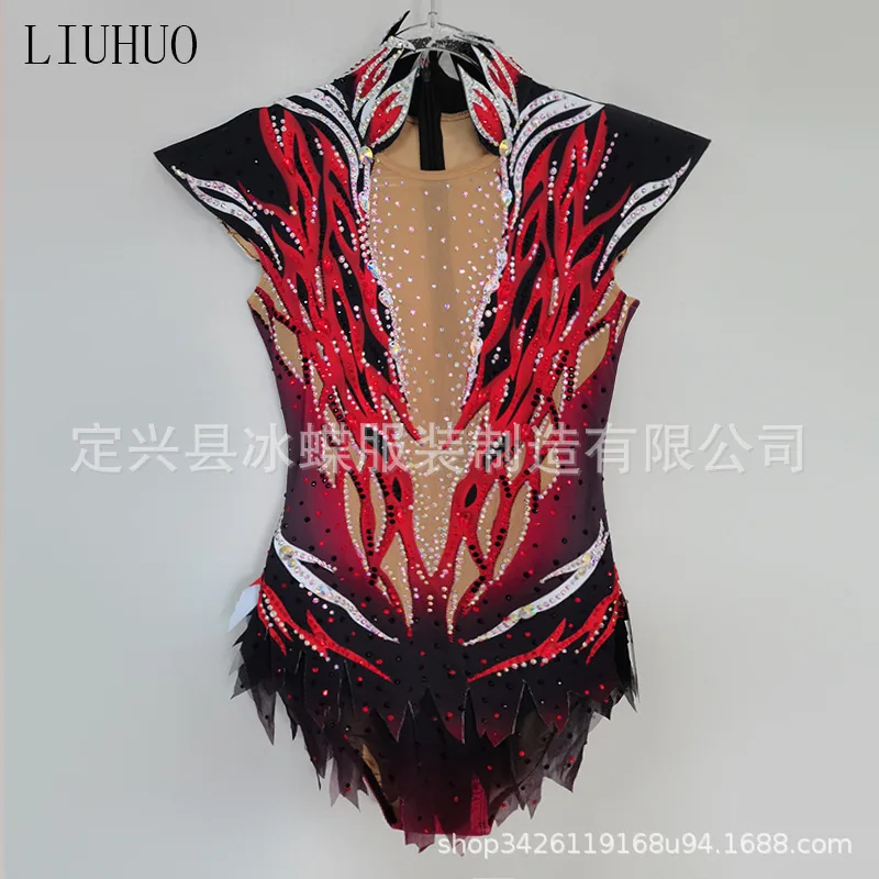 Artistic Gymnastics Bodybuilding Competition Clothing Art Test Women's Performance Competitive Skirt Black Red Gradual Change