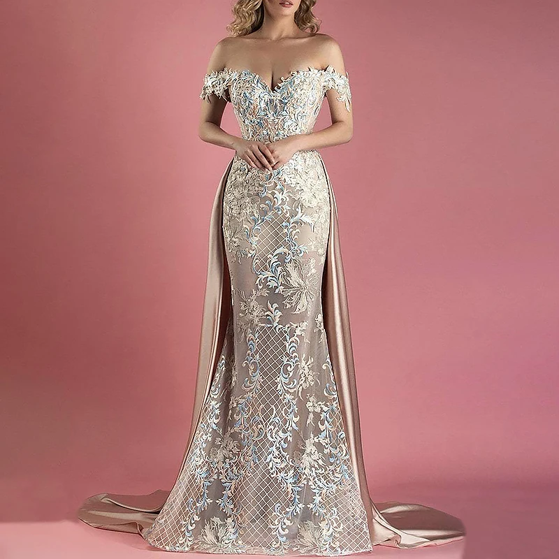 

Luxury Beads Long Evening Dresses for Women Off the Shoulder Floor-Length Mermaid Party Wedding Special Events Ceremony Dress