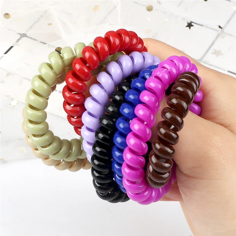 3/5/8Pcs Basic Girls Hair Tie Colorful Elastic Plastic Hair Bands Telephone Cord Rubber Band Scrunchie Hair Accessories Headwear