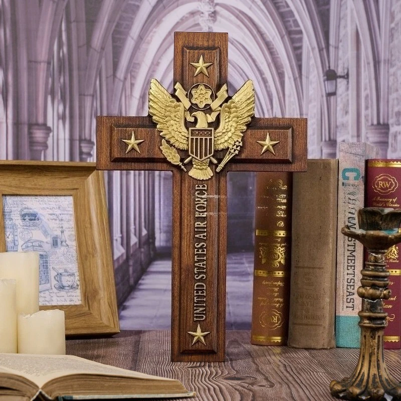 High Quality Vintage Solid Wood Cross Wall Carving Ornament Home Living Decor Craft
