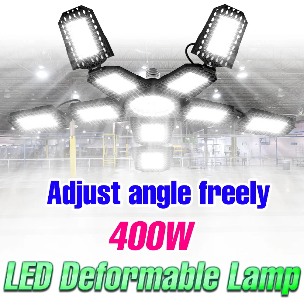 

400W LED Workshop Deformation Lamp E27/E26 Foldable Garage Light AC100-277 Warehouse Basement Lighting Bulb Cold/Warm White