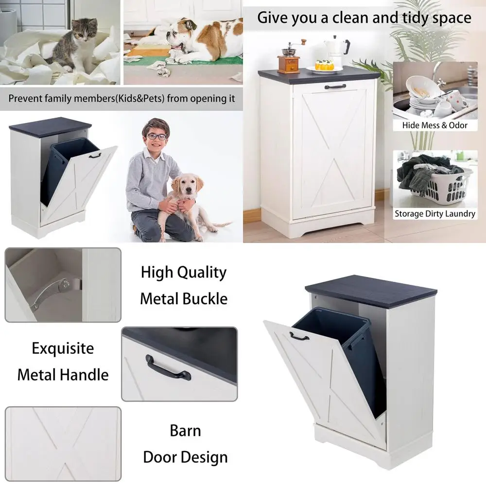 

Wooden Concealed Trash Bin Cabinet for Kitchen - Black and White