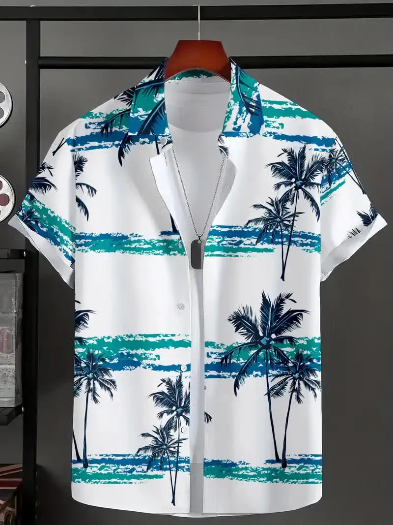 

Summer Men's Shirt Tops Funny Coconut Tree Print Short Sleeve 3D Hawaiian Beach Shirts Oversized Man Clothes Y2k Vacation Camisa