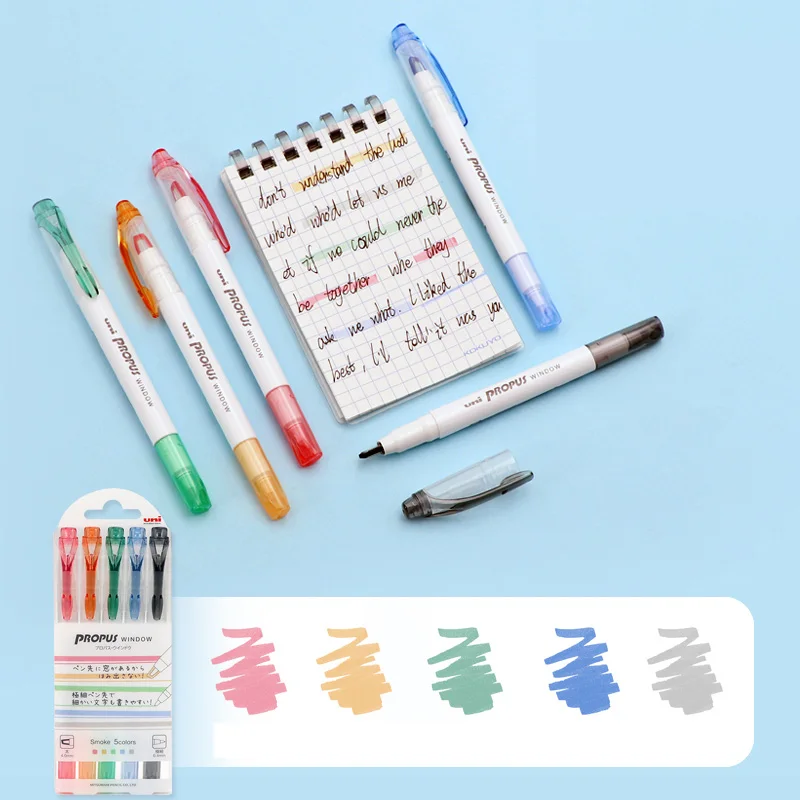 1pcs Uni Double Headed Highlighter PUS103T Transparent Japanese Marker Pen Student Learn Stationery Color Pen Visual Window image 5