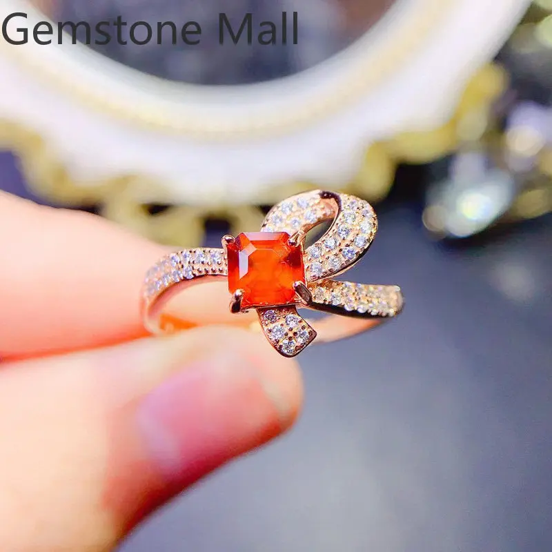 

Natural Fanta Garnet Ring with 3 Layers Gold Plating 0.5ct 5mm Square Fanta Garnet 925 Silver Ring Birthday Gift for Woman