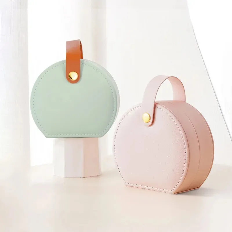 صندوق تخزين مجوهرات محمول نصف دائري، حقيبة يد الأميرة، أقراط صغيرة، صندوق حلقي #2