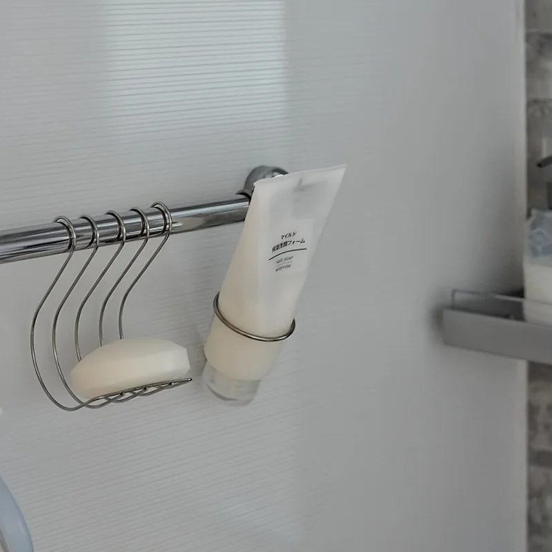 1pc Stainless Steel Double Ring Hanging Rack for Face Wash and Toothpaste, No-Drill Bathroom Hook Organizer, Shelves