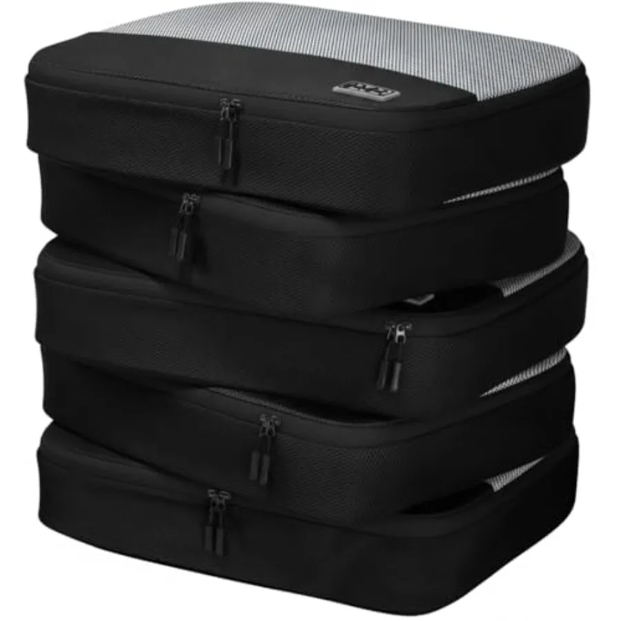 

Большие упаковочные кубы для путешествий - набор из 5 упаковочных кубов для чемоданов - легкие органайзеры для багажа черного цвета, несминаемые.