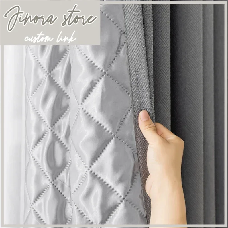 Modern Sound Insulation Blackout Curtains For Living Room Bedroom Dining Warm Shade Noise Reduction Gray Window Drapes Customize