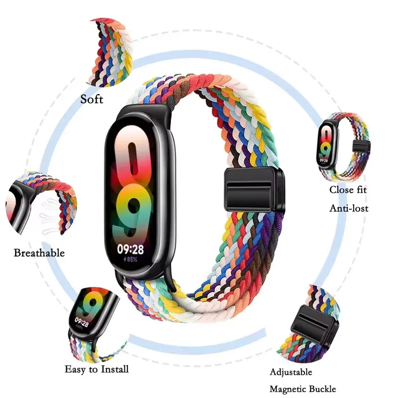 ينسج النايلون حلقة حزام ل Xiaomi Mi الفرقة 10 المغناطيسي سوار الرياضة حزام الساعات ل Xiaomi حزام (استيك) ساعة 9 8 10 Smartwatch التبعي
