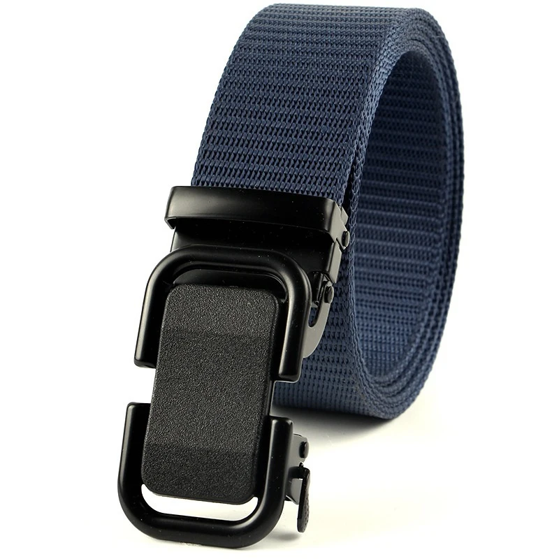 Cinto masculino fivela de metal automática imitação de náilon webbing cinto de trabalho ao ar livre desdentado fivela automática casual esportes cinto de lona