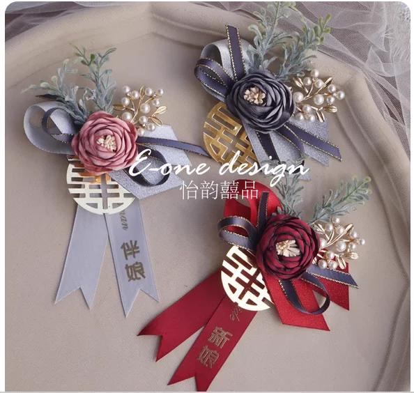 Mori Korean-style European-style simulation wedding corsage hand with bride, groom, bridesmaid, best man, father and mother a se