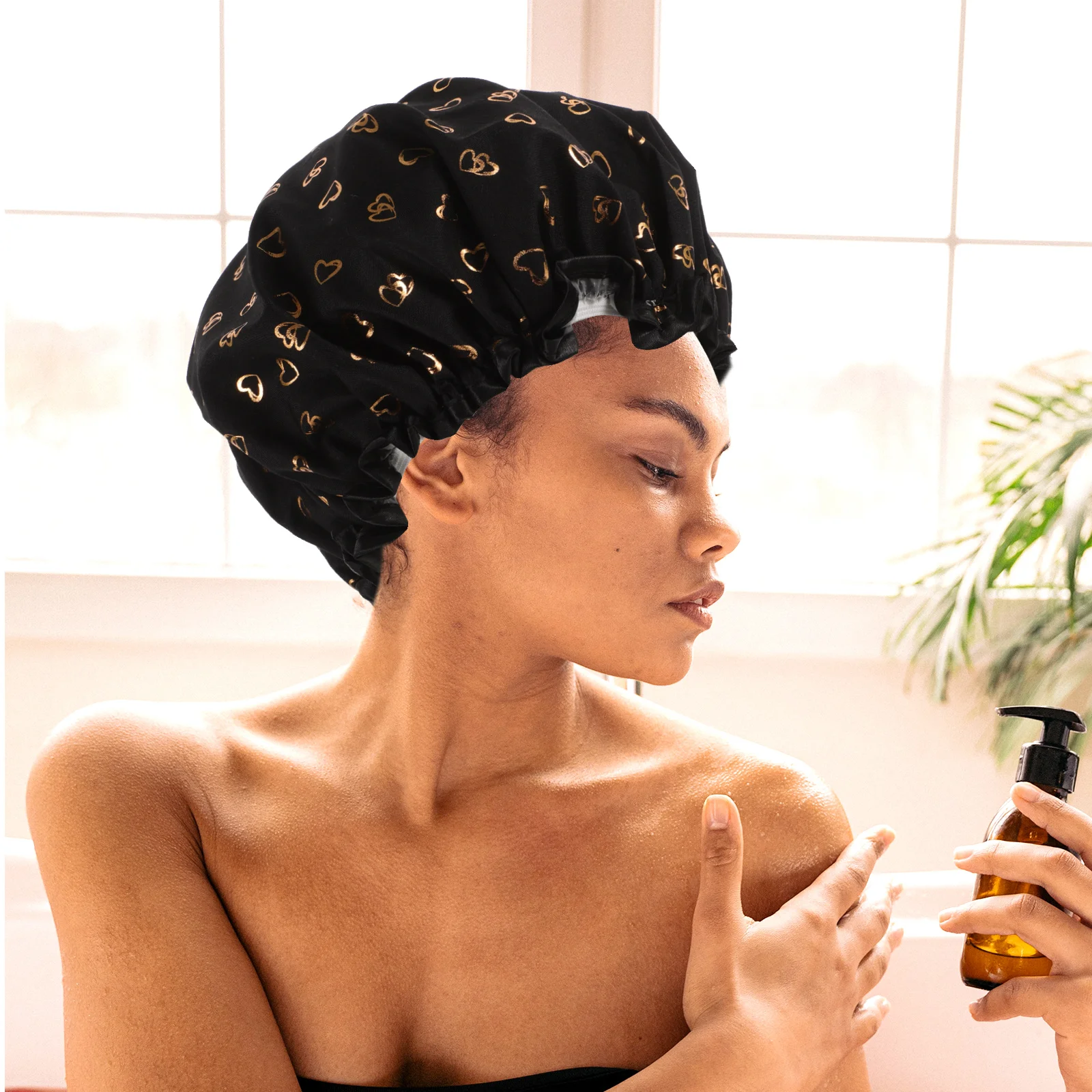 

Waterproof Shower Cap Comfortable Reusable Elastic Bathing Tub Large Long Hair Women Decorative Practical